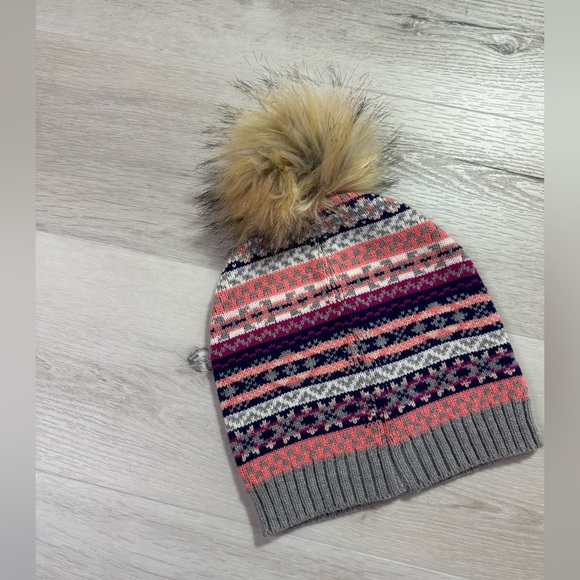 J. Crew Factory Fair Isle Pom-Pom Hat, One size, Gray and Pink - Picture 4 of 10